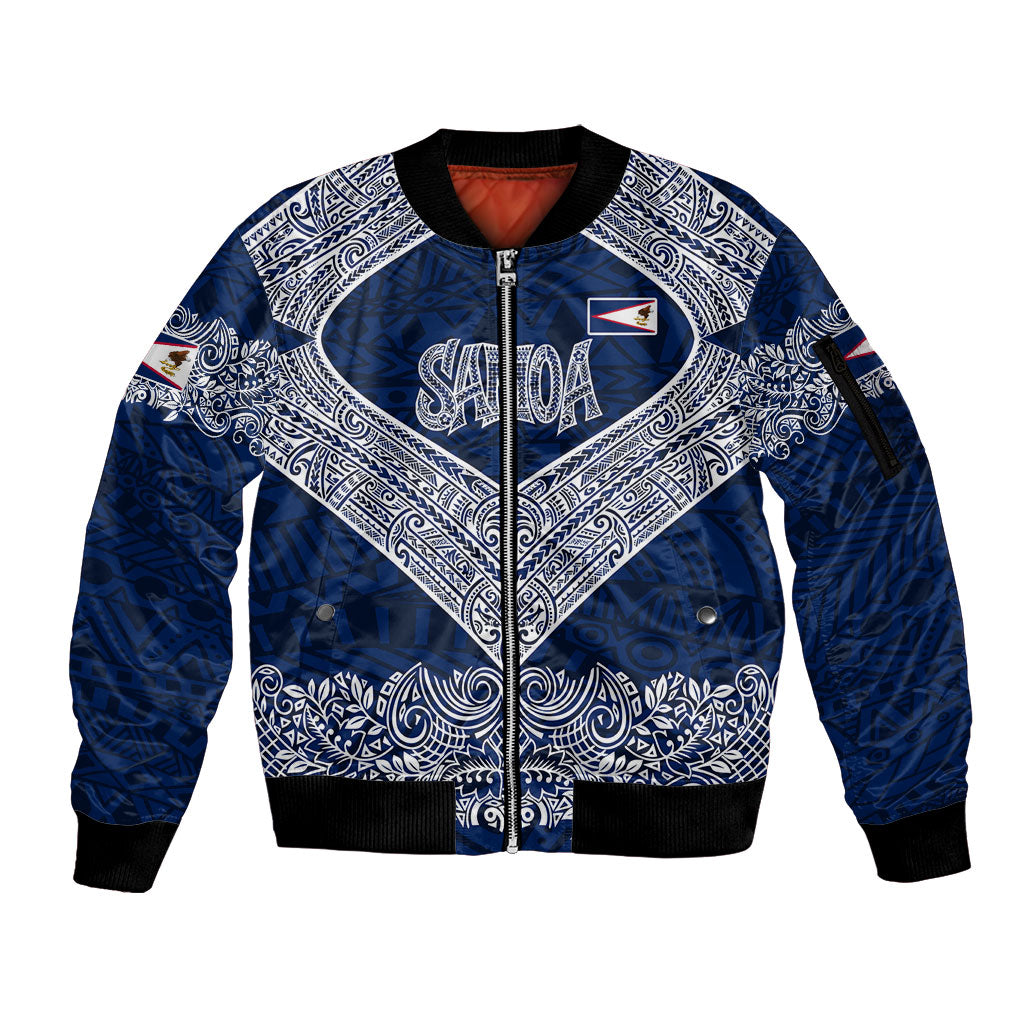 American Samoa Eagle Sleeve Zip Bomber Jacket Sea Turtle Traditional Polynesian Tribal Tattoo