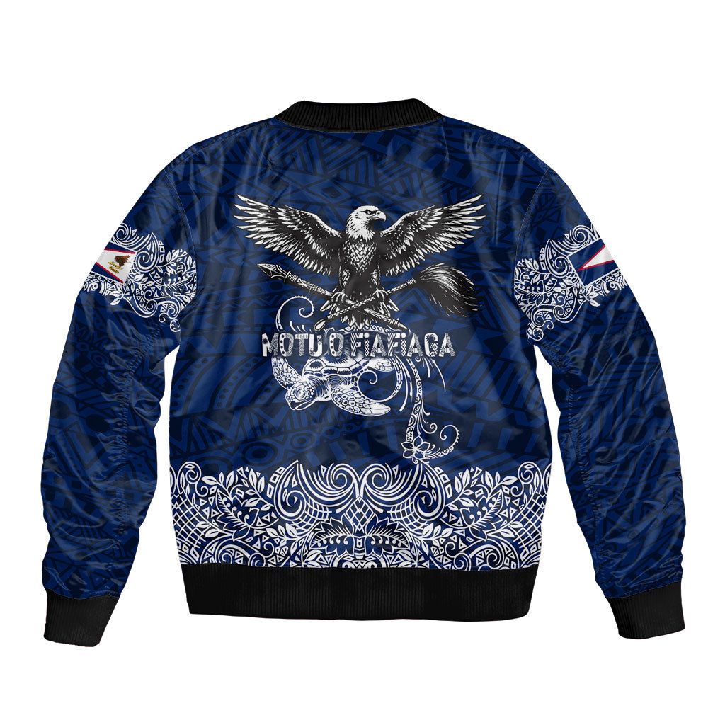American Samoa Eagle Sleeve Zip Bomber Jacket Sea Turtle Traditional Polynesian Tribal Tattoo
