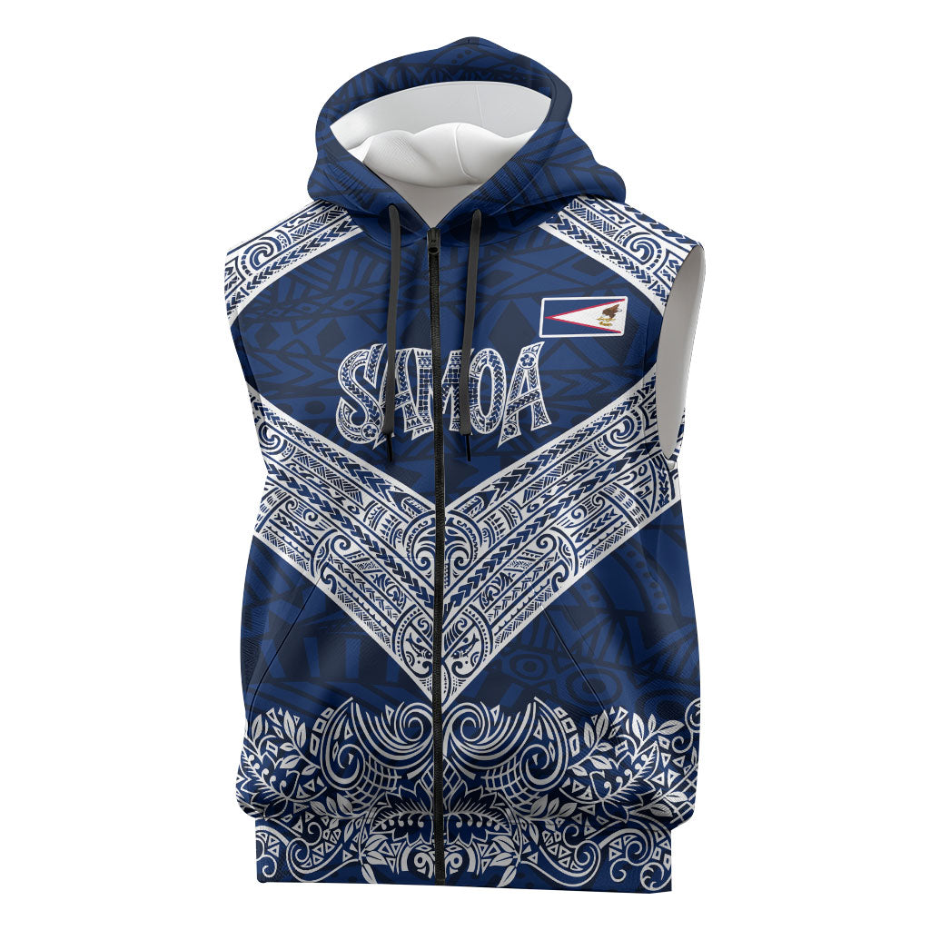 American Samoa Eagle Sleeveless Zip Hoodie Sea Turtle Traditional Polynesian Tribal Tattoo