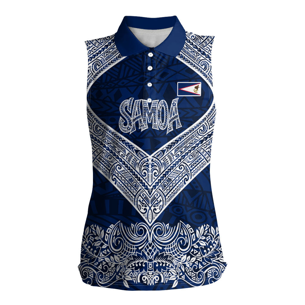 American Samoa Eagle Women Sleeveless Polo Shirt Sea Turtle Traditional Polynesian Tribal Tattoo