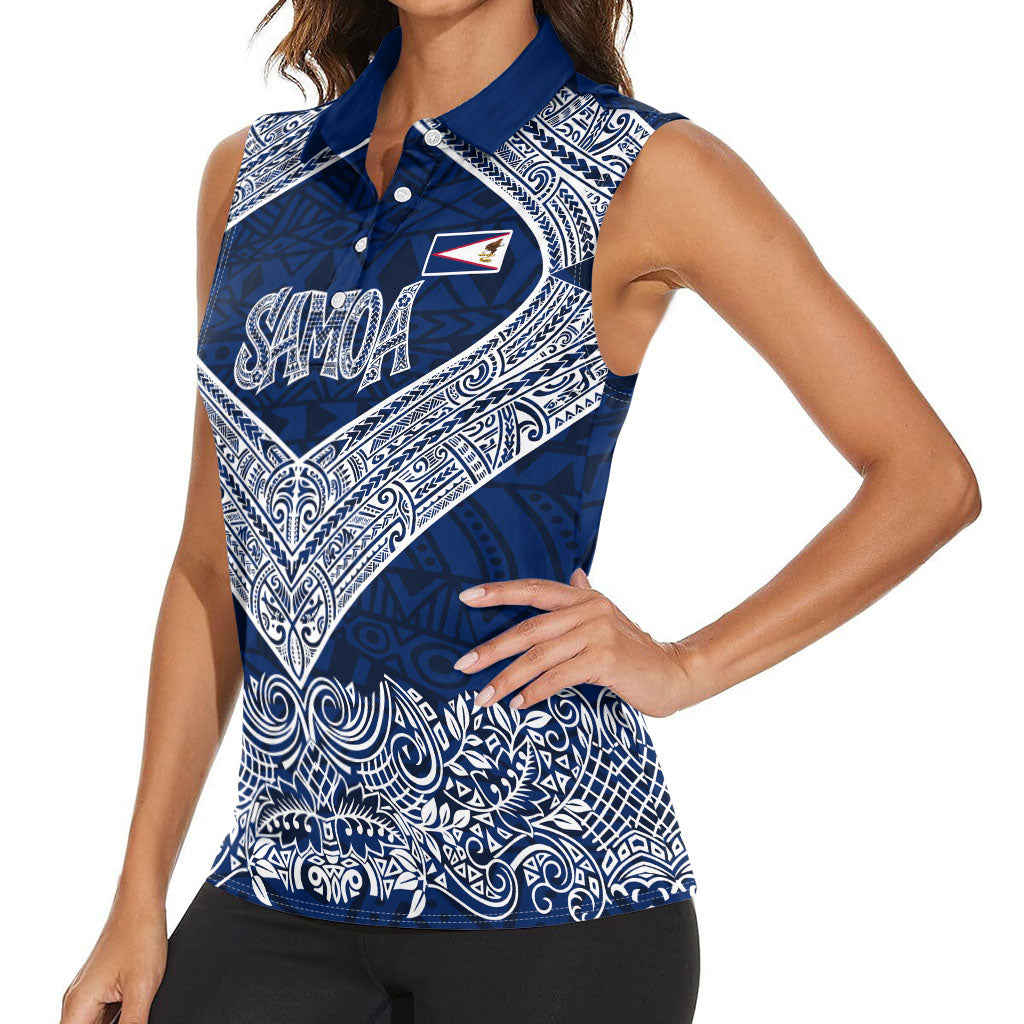 American Samoa Eagle Women Sleeveless Polo Shirt Sea Turtle Traditional Polynesian Tribal Tattoo