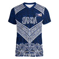 American Samoa Eagle Women V-Neck T-Shirt Sea Turtle Traditional Polynesian Tribal Tattoo
