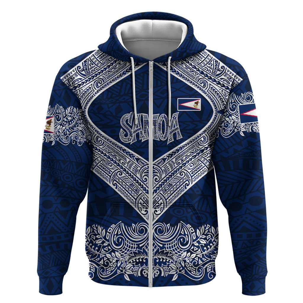 American Samoa Eagle Zip Hoodie Sea Turtle Traditional Polynesian Tribal Tattoo