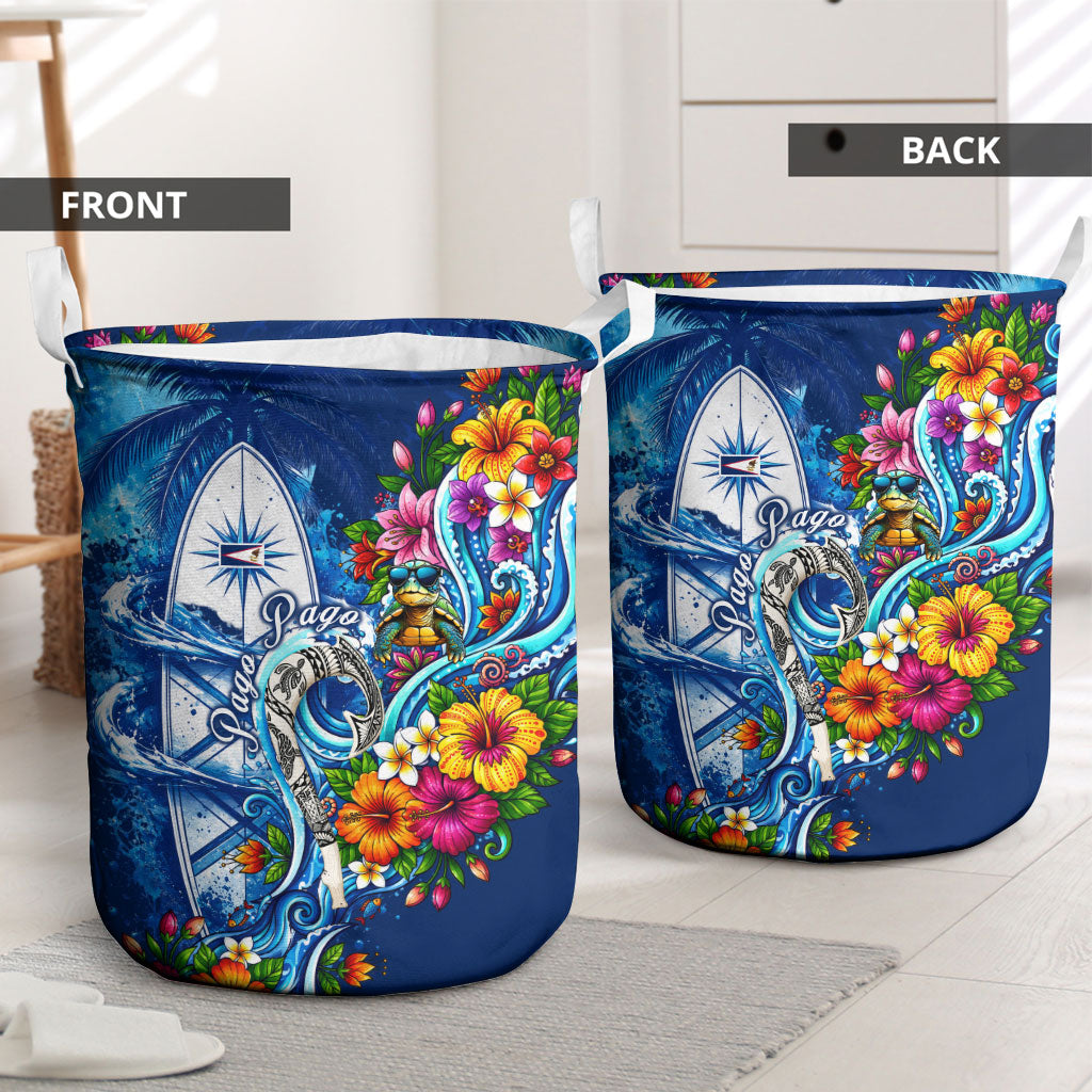 American Samoa Pago Pago Laundry Basket Sea Turtle And Fruit Bat - Tropical Hibiscus Flowers Polynesian