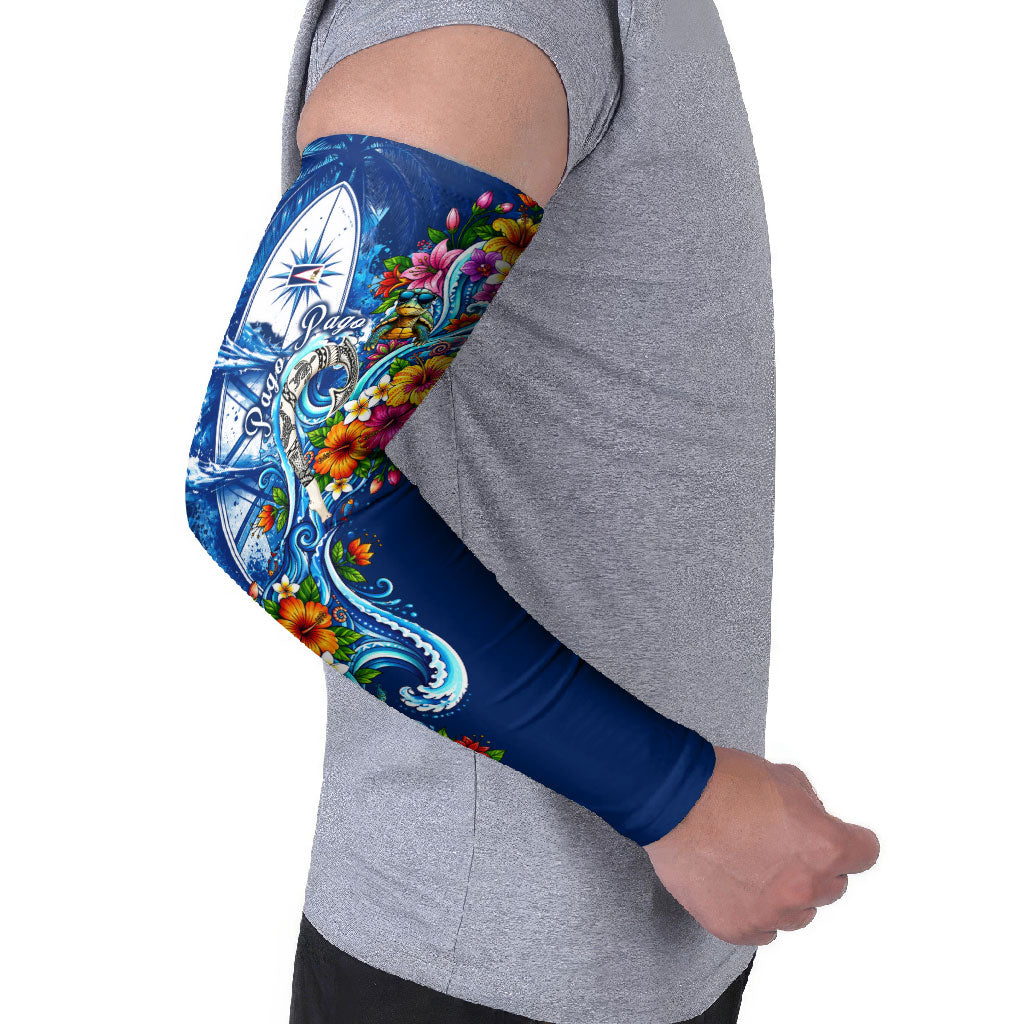 American Samoa Pago Pago Arm Sleeves Sea Turtle And Fruit Bat - Tropical Hibiscus Flowers Polynesian