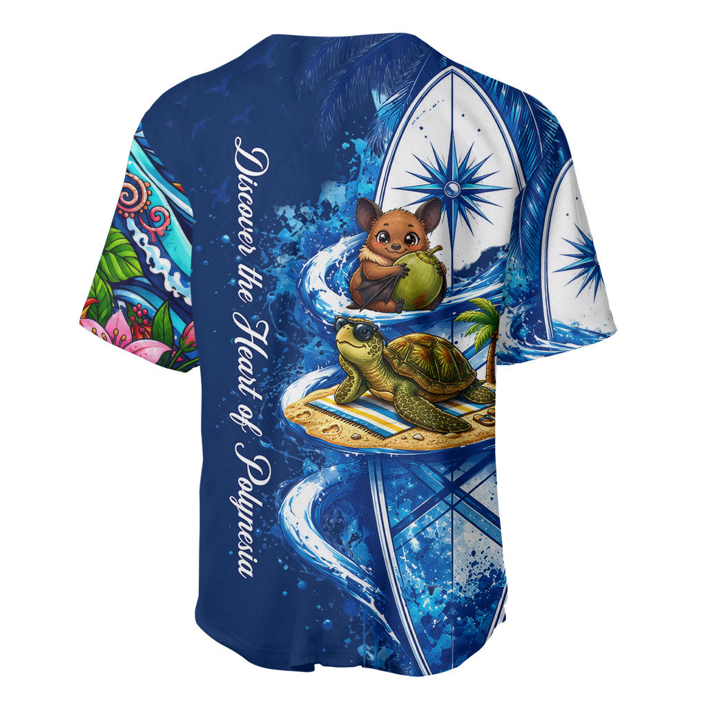 American Samoa Pago Pago Baseball Jersey Sea Turtle And Fruit Bat - Tropical Hibiscus Flowers Polynesian