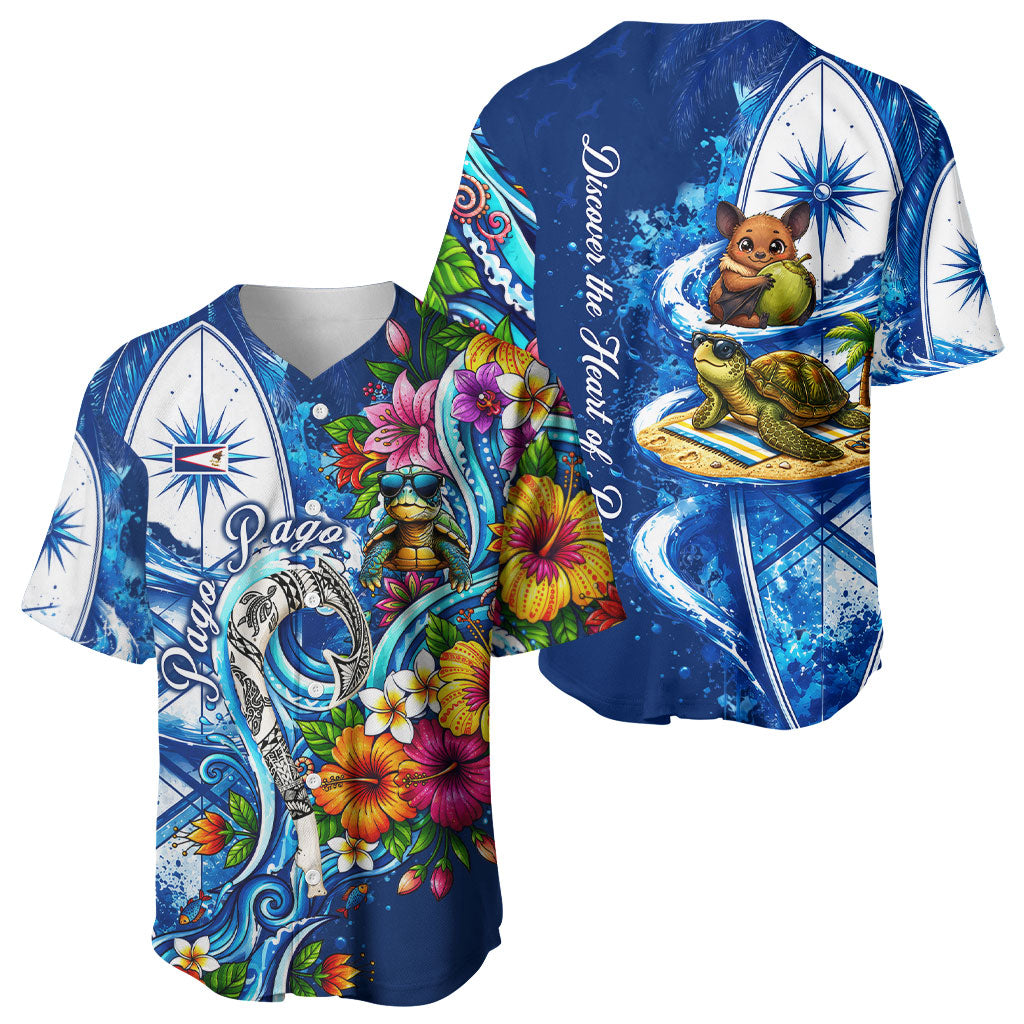 American Samoa Pago Pago Baseball Jersey Sea Turtle And Fruit Bat - Tropical Hibiscus Flowers Polynesian