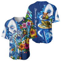 American Samoa Pago Pago Baseball Jersey Sea Turtle And Fruit Bat - Tropical Hibiscus Flowers Polynesian