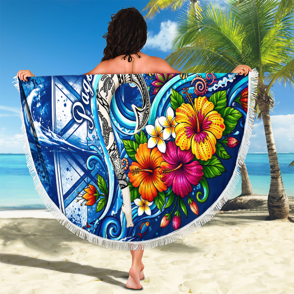 American Samoa Pago Pago Beach Blanket Sea Turtle And Fruit Bat - Tropical Hibiscus Flowers Polynesian