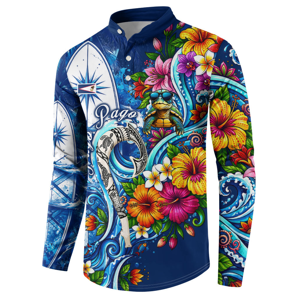 American Samoa Pago Pago Button Sweatshirt Sea Turtle And Fruit Bat - Tropical Hibiscus Flowers Polynesian