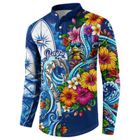 American Samoa Pago Pago Button Sweatshirt Sea Turtle And Fruit Bat - Tropical Hibiscus Flowers Polynesian
