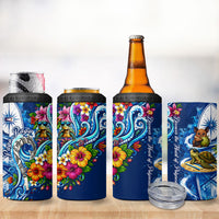 American Samoa Pago Pago 4 in 1 Can Cooler Tumbler Sea Turtle And Fruit Bat - Tropical Hibiscus Flowers Polynesian