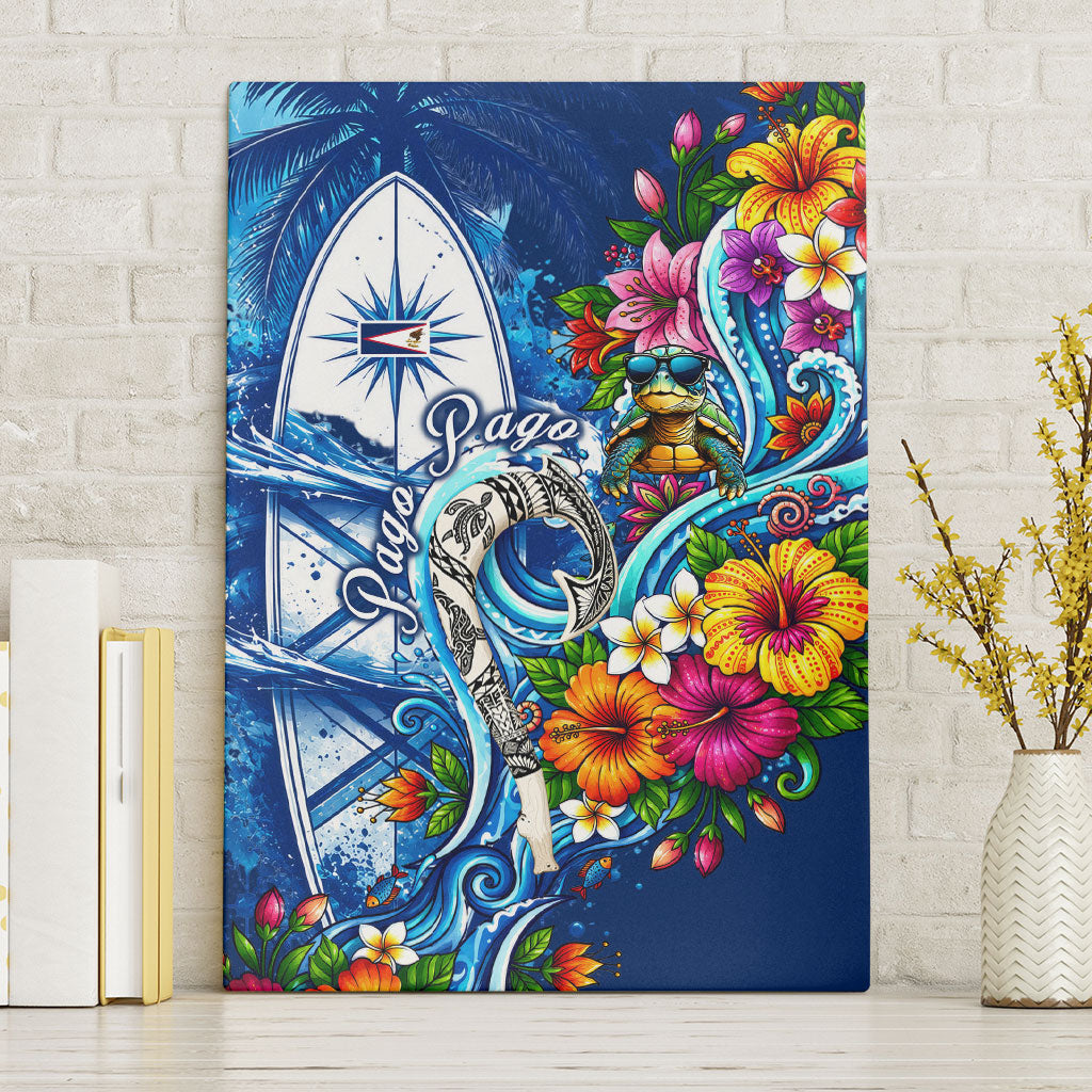 American Samoa Pago Pago Canvas Wall Art Sea Turtle And Fruit Bat - Tropical Hibiscus Flowers Polynesian