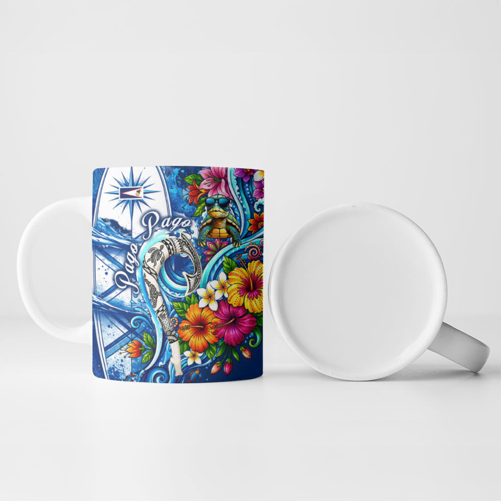 American Samoa Pago Pago Ceramic Mug Sea Turtle And Fruit Bat - Tropical Hibiscus Flowers Polynesian