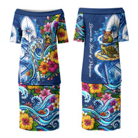 American Samoa Pago Pago Couples Matching Puletasi and Hawaiian Shirt Sea Turtle And Fruit Bat - Tropical Hibiscus Flowers Polynesian