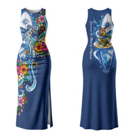 American Samoa Pago Pago Couples Matching Tank Maxi Dress and Long Sleeve Button Shirt Sea Turtle And Fruit Bat - Tropical Hibiscus Flowers Polynesian