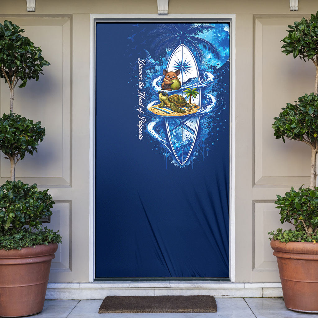 American Samoa Pago Pago Door Cover Sea Turtle And Fruit Bat - Tropical Hibiscus Flowers Polynesian