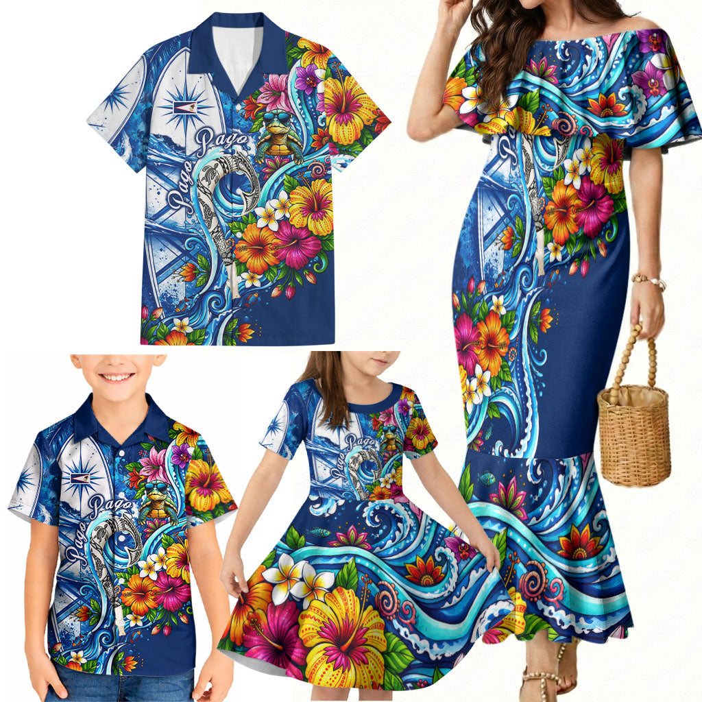 American Samoa Pago Pago Family Matching Mermaid Dress and Hawaiian Shirt Sea Turtle And Fruit Bat - Tropical Hibiscus Flowers Polynesian