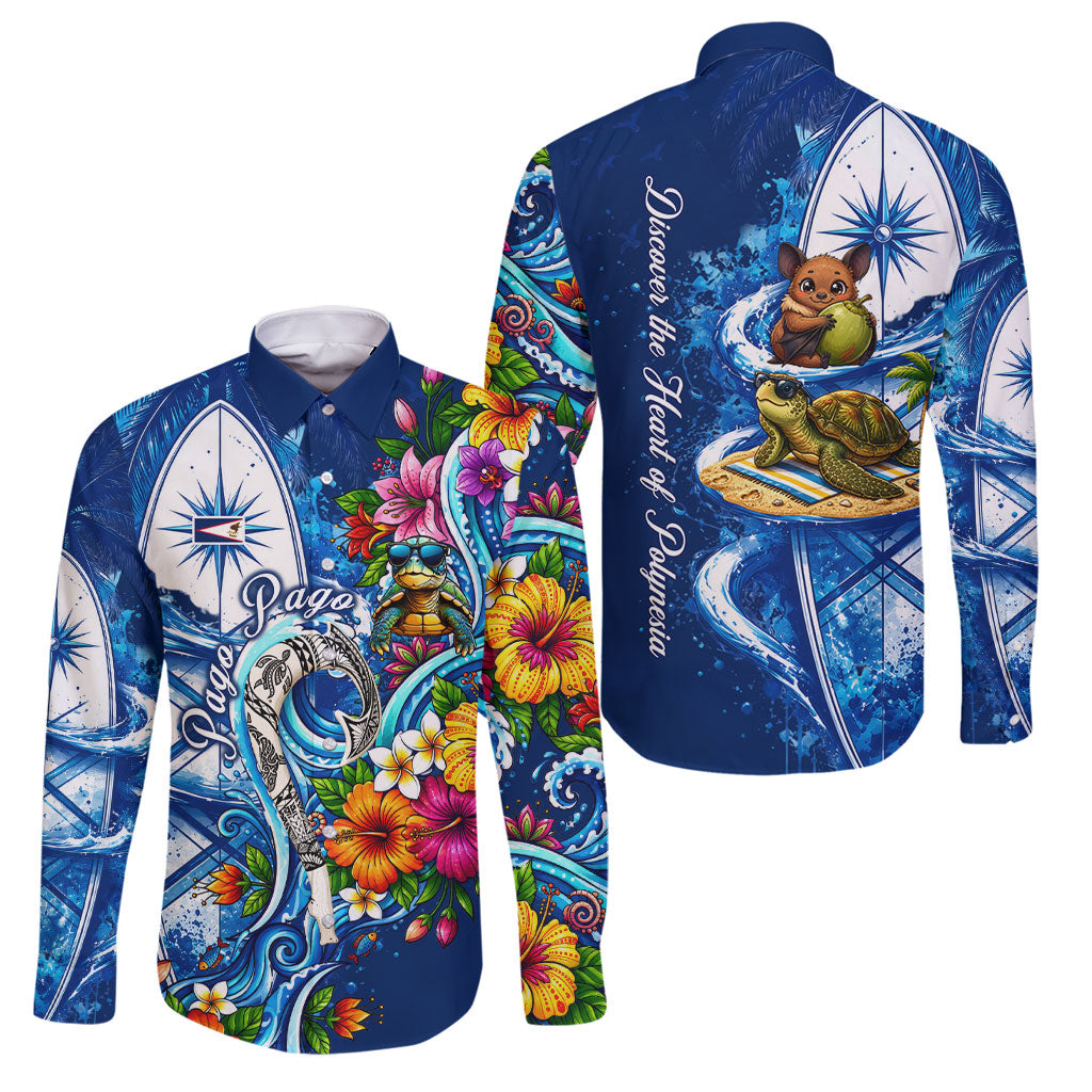 American Samoa Pago Pago Family Matching Tank Maxi Dress and Hawaiian Shirt Sea Turtle And Fruit Bat - Tropical Hibiscus Flowers Polynesian