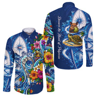 American Samoa Pago Pago Family Matching Tank Maxi Dress and Hawaiian Shirt Sea Turtle And Fruit Bat - Tropical Hibiscus Flowers Polynesian