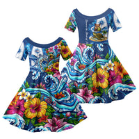 American Samoa Pago Pago Family Matching Tank Maxi Dress and Hawaiian Shirt Sea Turtle And Fruit Bat - Tropical Hibiscus Flowers Polynesian