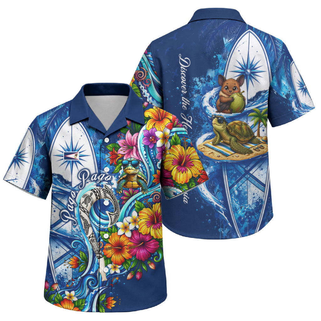 American Samoa Pago Pago Family Matching Tank Maxi Dress and Hawaiian Shirt Sea Turtle And Fruit Bat - Tropical Hibiscus Flowers Polynesian