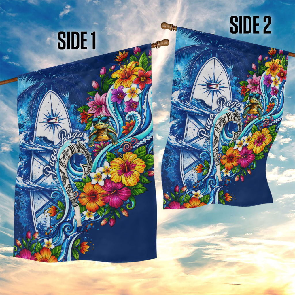 American Samoa Pago Pago Garden Flag Sea Turtle And Fruit Bat - Tropical Hibiscus Flowers Polynesian