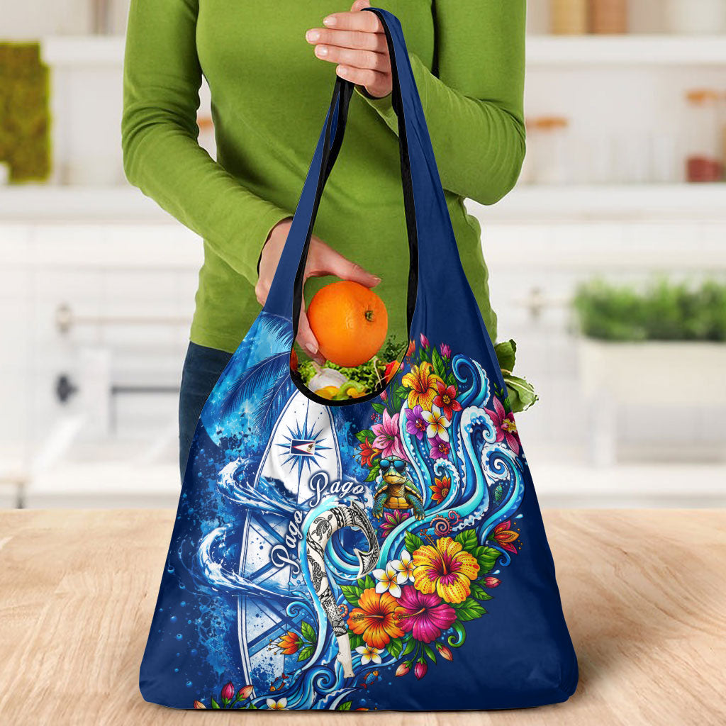 American Samoa Pago Pago Grocery Bag Sea Turtle And Fruit Bat - Tropical Hibiscus Flowers Polynesian