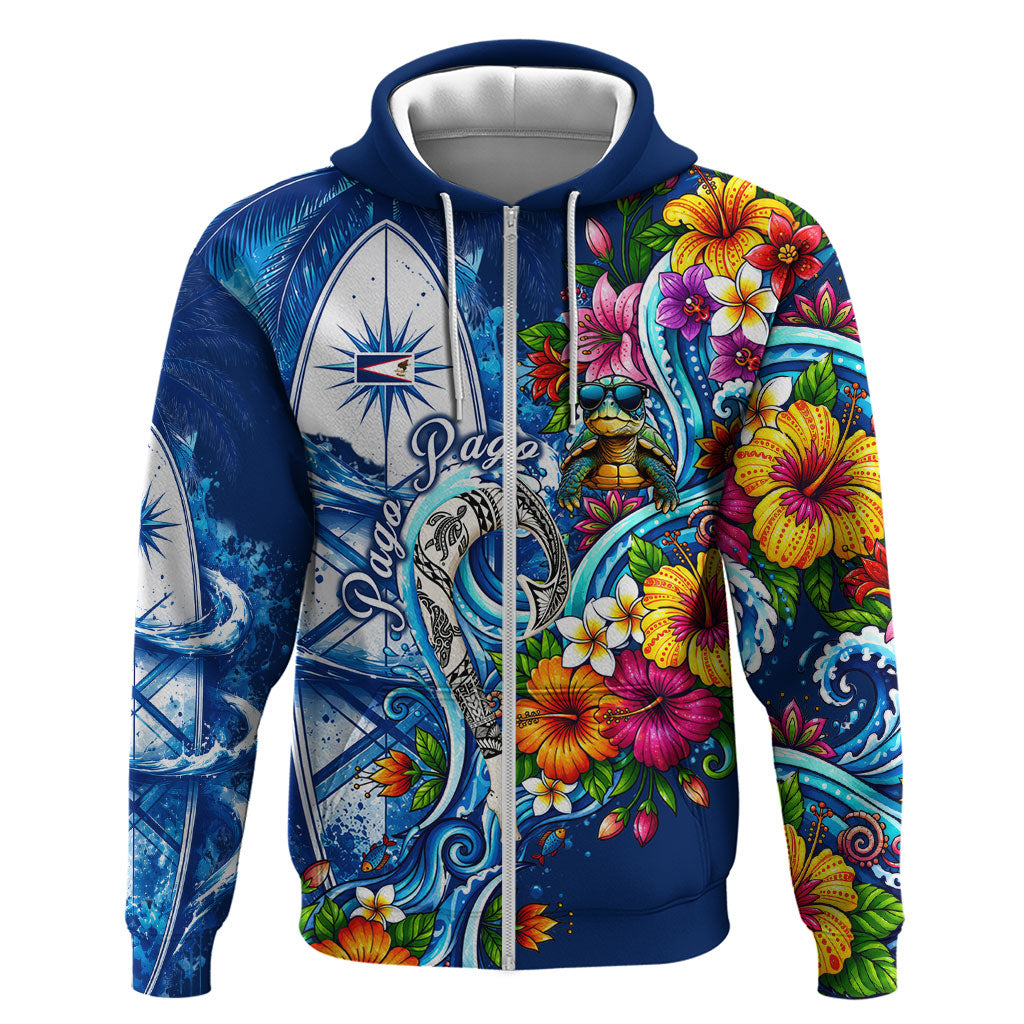 American Samoa Pago Pago Hoodie Sea Turtle And Fruit Bat - Tropical Hibiscus Flowers Polynesian