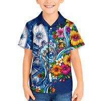 American Samoa Pago Pago Kid Hawaiian Shirt Sea Turtle And Fruit Bat - Tropical Hibiscus Flowers Polynesian