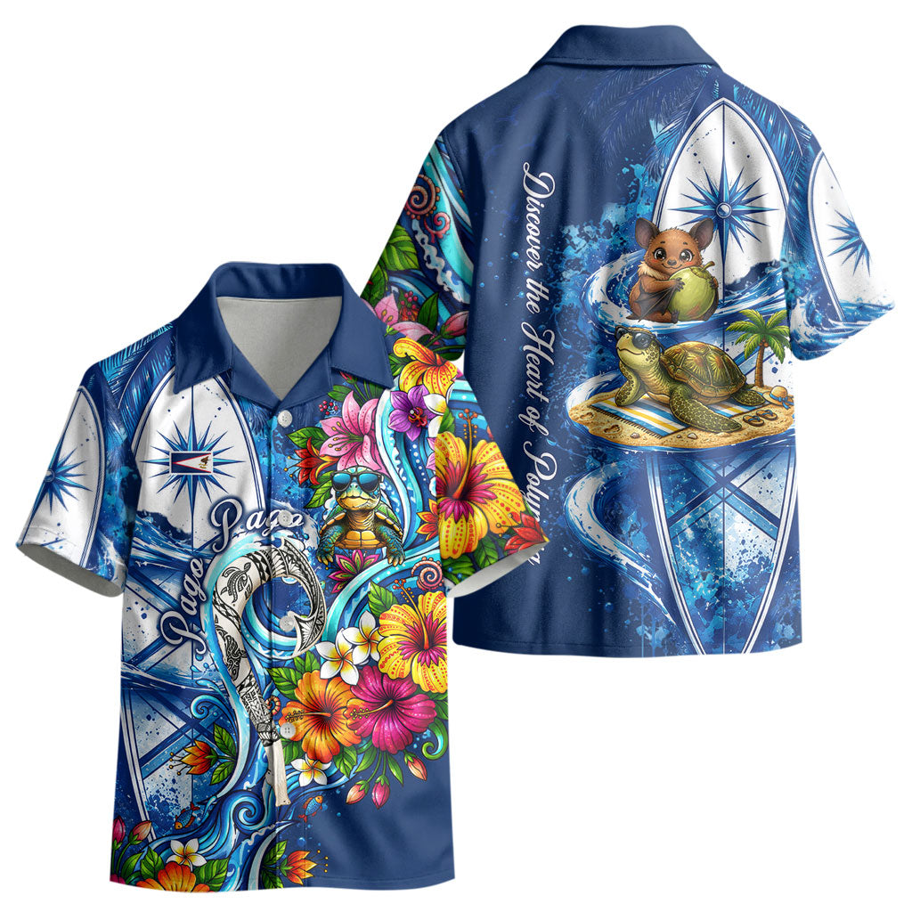 American Samoa Pago Pago Kid Hawaiian Shirt Sea Turtle And Fruit Bat - Tropical Hibiscus Flowers Polynesian