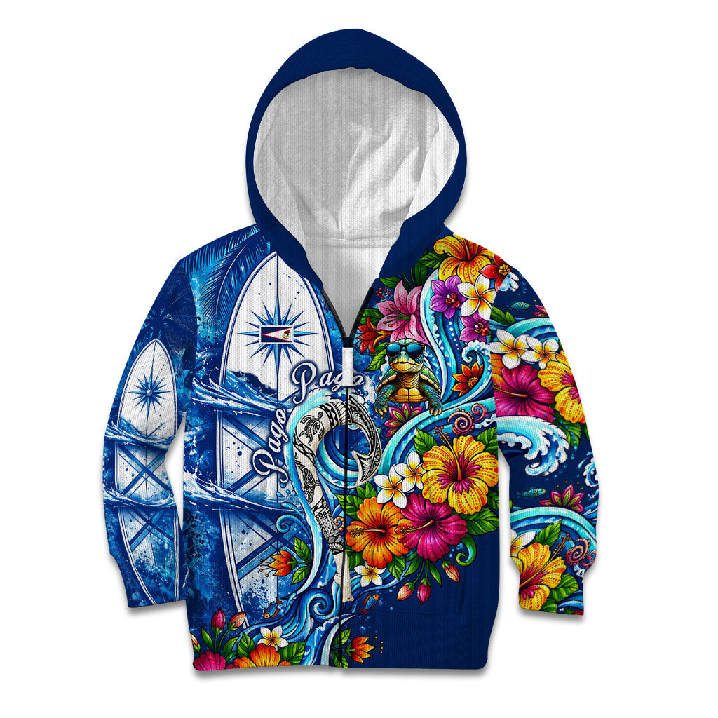 American Samoa Pago Pago Kid Hoodie Sea Turtle And Fruit Bat - Tropical Hibiscus Flowers Polynesian