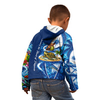 American Samoa Pago Pago Kid Hoodie Sea Turtle And Fruit Bat - Tropical Hibiscus Flowers Polynesian