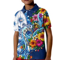 American Samoa Pago Pago Kid Polo Shirt Sea Turtle And Fruit Bat - Tropical Hibiscus Flowers Polynesian