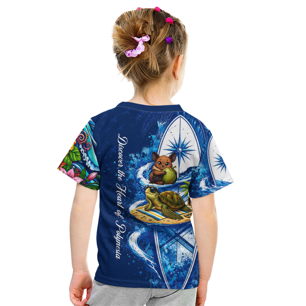 American Samoa Pago Pago Kid T Shirt Sea Turtle And Fruit Bat - Tropical Hibiscus Flowers Polynesian
