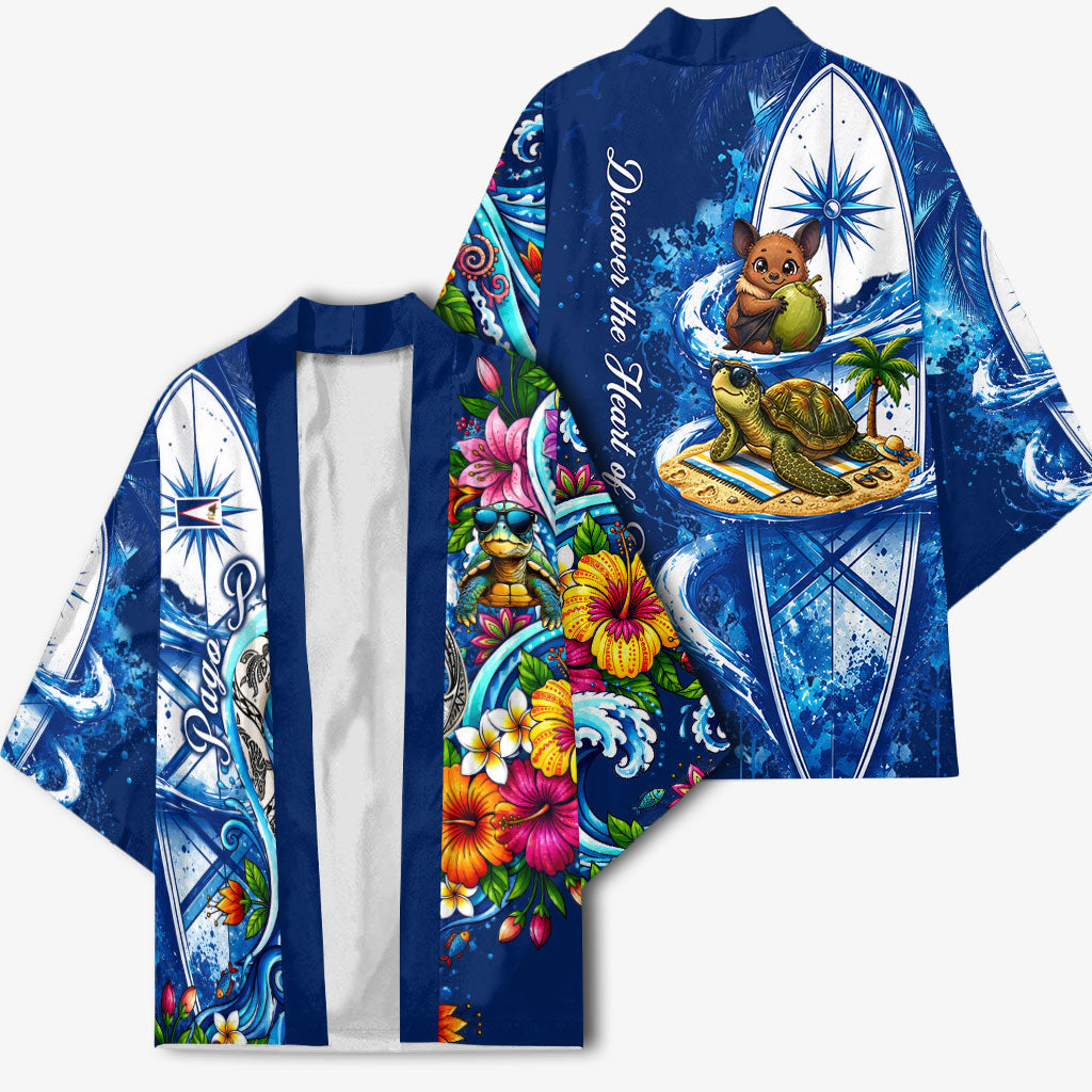 American Samoa Pago Pago Kimono Sea Turtle And Fruit Bat - Tropical Hibiscus Flowers Polynesian
