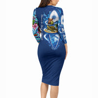 American Samoa Pago Pago Long Sleeve Bodycon Dress Sea Turtle And Fruit Bat - Tropical Hibiscus Flowers Polynesian