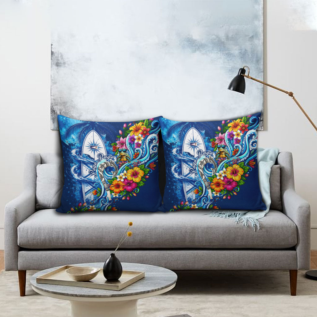 American Samoa Pago Pago Pillow Cover Sea Turtle And Fruit Bat - Tropical Hibiscus Flowers Polynesian