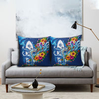 American Samoa Pago Pago Pillow Cover Sea Turtle And Fruit Bat - Tropical Hibiscus Flowers Polynesian