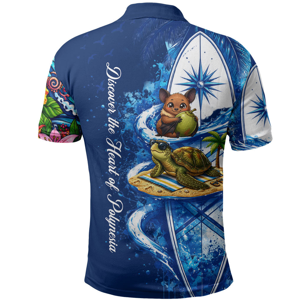 American Samoa Pago Pago Polo Shirt Sea Turtle And Fruit Bat - Tropical Hibiscus Flowers Polynesian