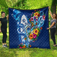 American Samoa Pago Pago Quilt Sea Turtle And Fruit Bat - Tropical Hibiscus Flowers Polynesian