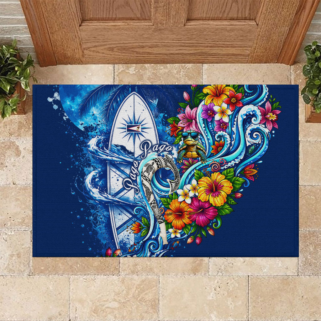 American Samoa Pago Pago Rubber Doormat Sea Turtle And Fruit Bat - Tropical Hibiscus Flowers Polynesian