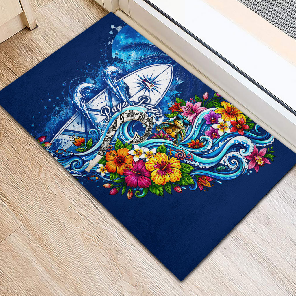 American Samoa Pago Pago Rubber Doormat Sea Turtle And Fruit Bat - Tropical Hibiscus Flowers Polynesian