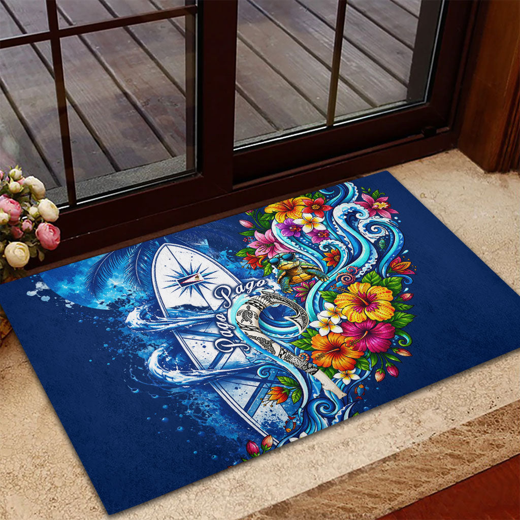 American Samoa Pago Pago Rubber Doormat Sea Turtle And Fruit Bat - Tropical Hibiscus Flowers Polynesian