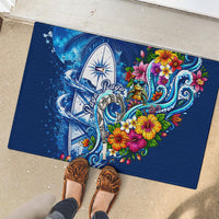 American Samoa Pago Pago Rubber Doormat Sea Turtle And Fruit Bat - Tropical Hibiscus Flowers Polynesian