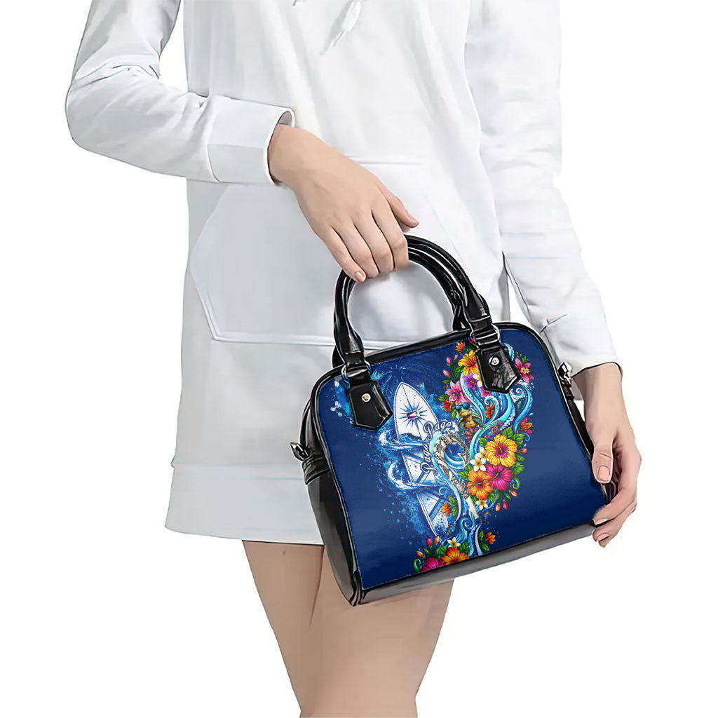 American Samoa Pago Pago Shoulder Handbag Sea Turtle And Fruit Bat - Tropical Hibiscus Flowers Polynesian