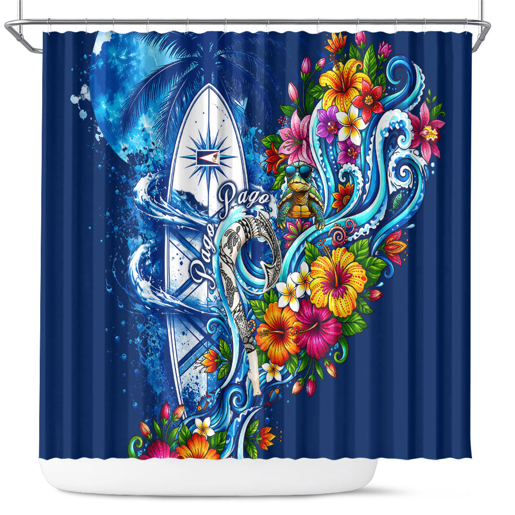 American Samoa Pago Pago Shower Curtain Sea Turtle And Fruit Bat - Tropical Hibiscus Flowers Polynesian