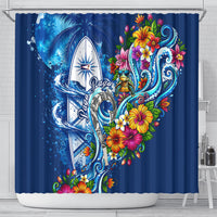American Samoa Pago Pago Shower Curtain Sea Turtle And Fruit Bat - Tropical Hibiscus Flowers Polynesian