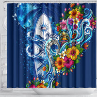 American Samoa Pago Pago Shower Curtain Sea Turtle And Fruit Bat - Tropical Hibiscus Flowers Polynesian