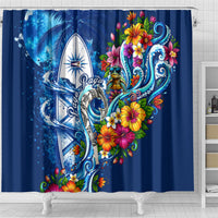 American Samoa Pago Pago Shower Curtain Sea Turtle And Fruit Bat - Tropical Hibiscus Flowers Polynesian